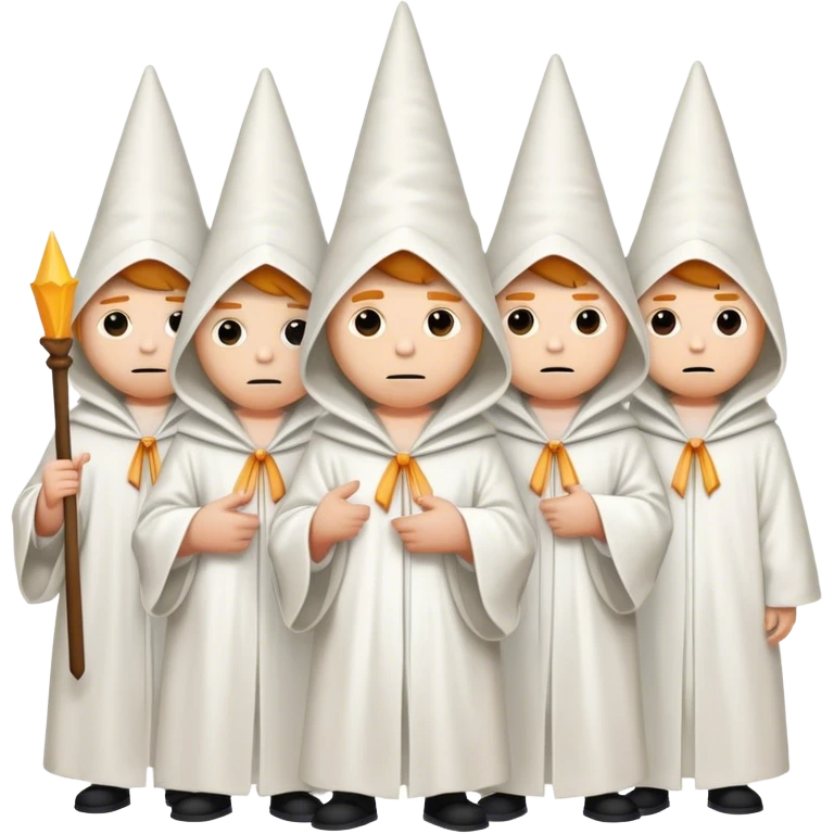 a group of people wearing all white robes, pointed dunce hoods emoji