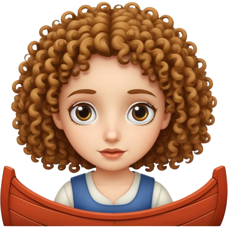 curly haired, fair skinned girl with big eyes rowing a boat emoji