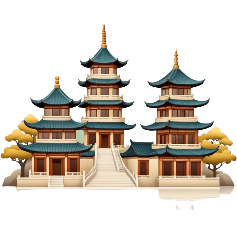 Traditional Chinese architecture with pagoda roofs, natural colors, balanced tones, classic emoji style emoji