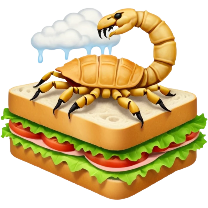 A scorpion in a cloud eating a sandwich emoji
