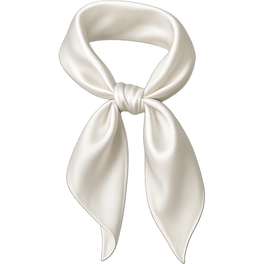 white silk scarf, tied in a loose knot, smooth and glossy, no background emoji
