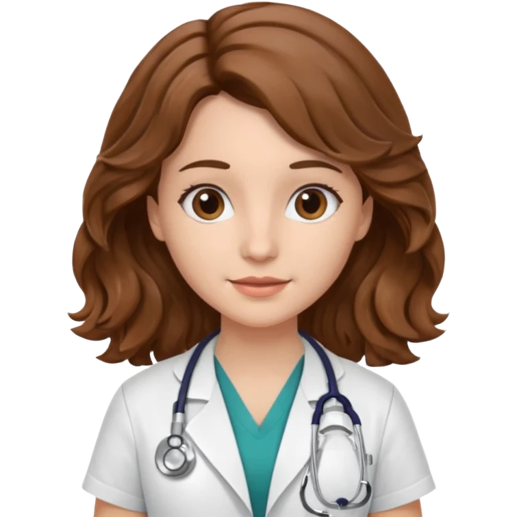 médica, cabelo castanho, pele branca, cabelo ondulado emoji