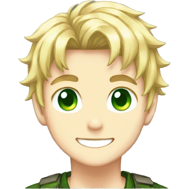 anime, pixel art, boy, shota, blond hair, green eyes, smiling emoji