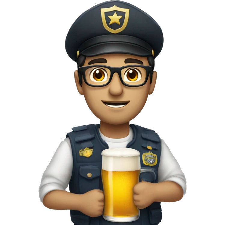 man wearing captain hat with dark hair and glasses holding a beer emoji
