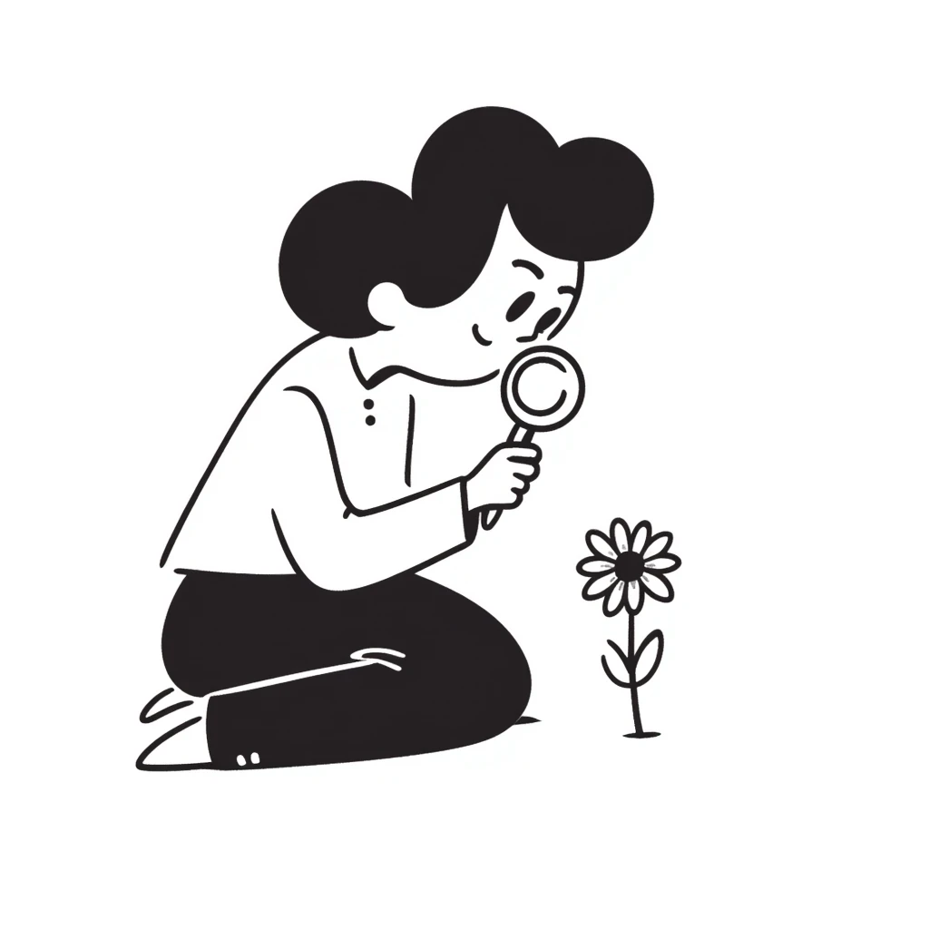 A hand-drawn person looking through a magnifying glass emoji