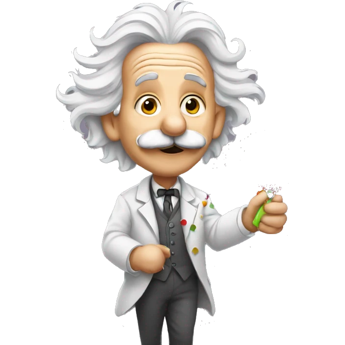 albert einstein holding confetti popper in his hand emoji