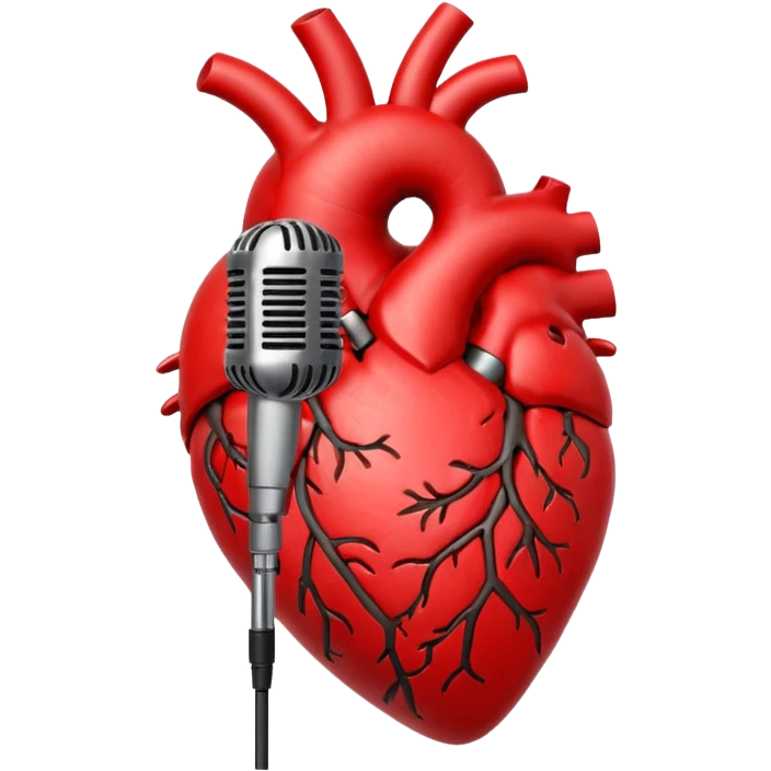 anatomical heart with an old-school microphone and music notes, classically romantic vibe emoji