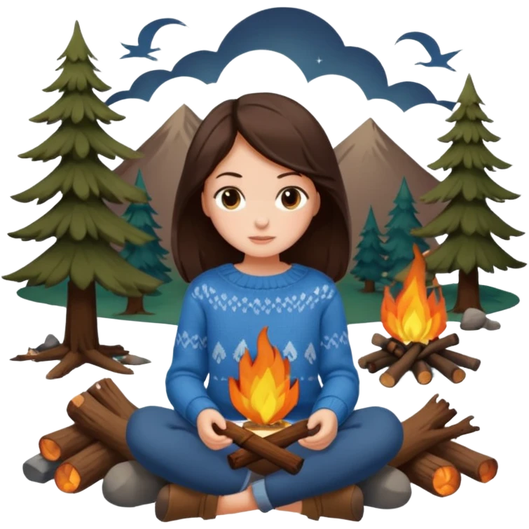 Brunette girl by a camp fire emoji