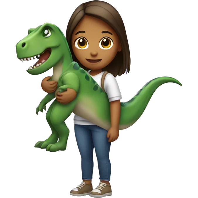 a girl holding a dinosaur emoji