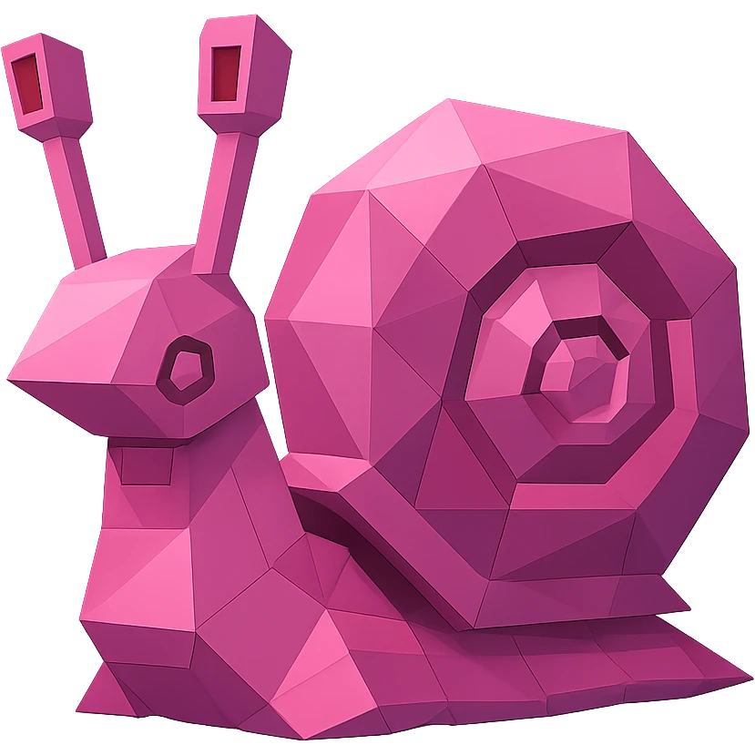 low-poly polygonal style pink robot snail emoji