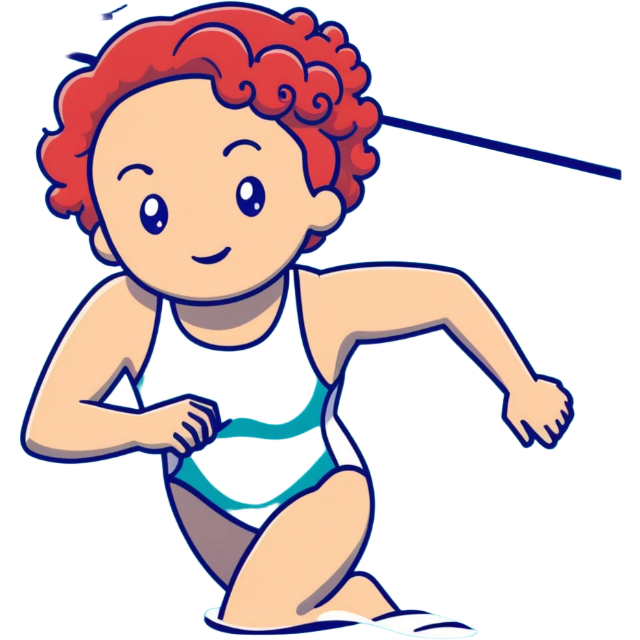 thin 18-year-old white female athlete swimmer with curly red hair about to enter a pool emoji