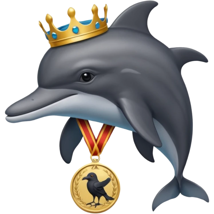 A delfin with e medal and a crow king emoji