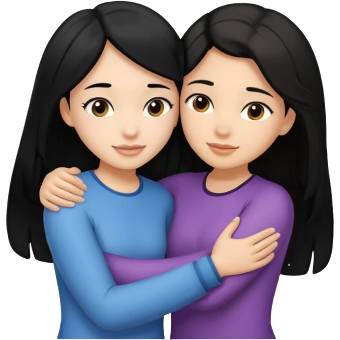 two girls - 1 black haired light skin and second is light skin brunette are hugging emoji