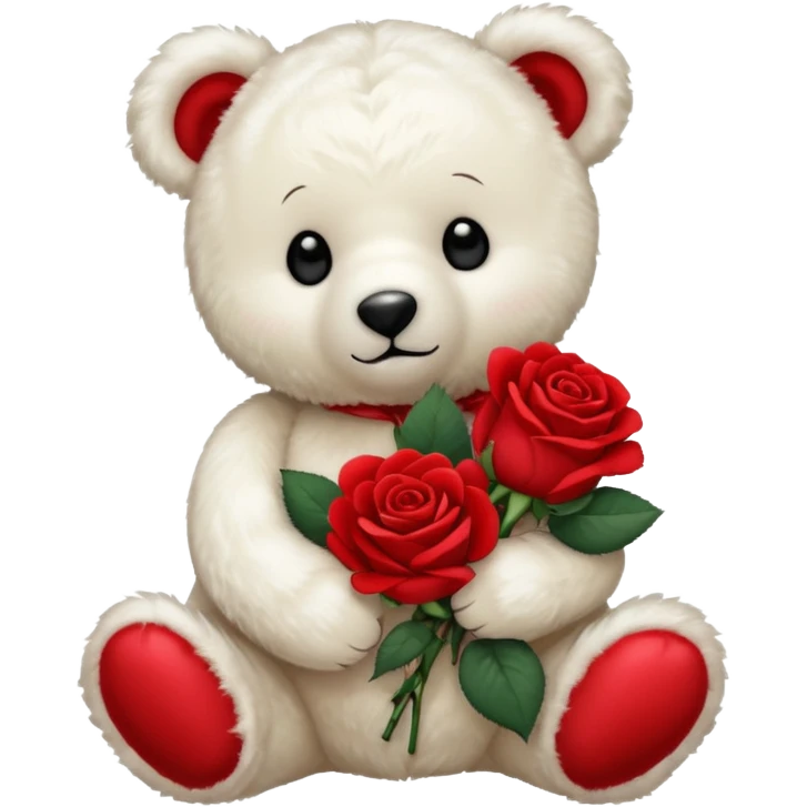 white teddy bear holding roses  emoji