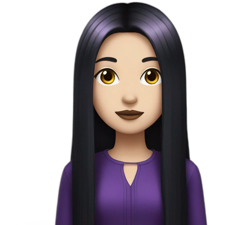 White gothic girl with long straight black hair and purple streak emoji
