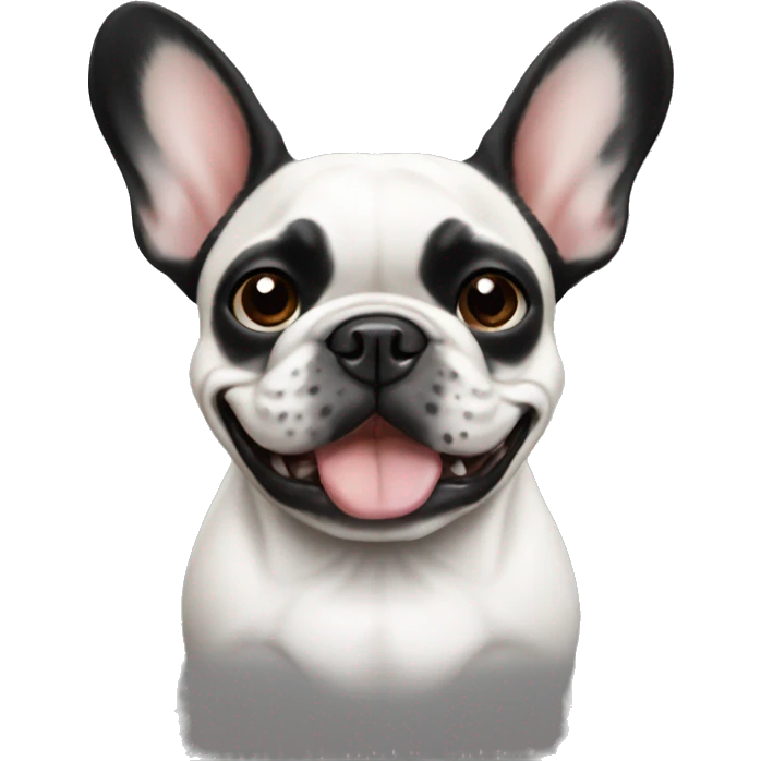 French bulldog with black and white face, smiling emoji