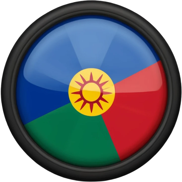 Romani flag with blue and green horizontal stripes and a red spoked wheel in the center emoji
