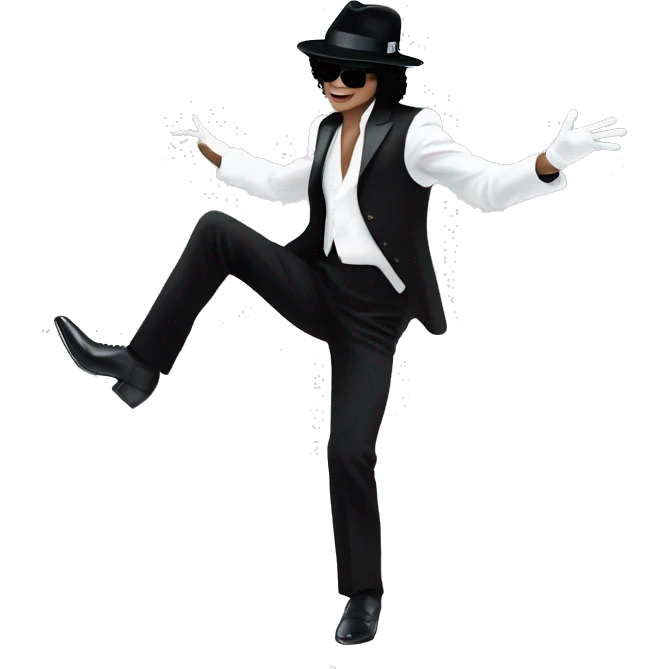 “Michael Jackson in a black suit, white glove, and fedora, striking a dance pose.” emoji