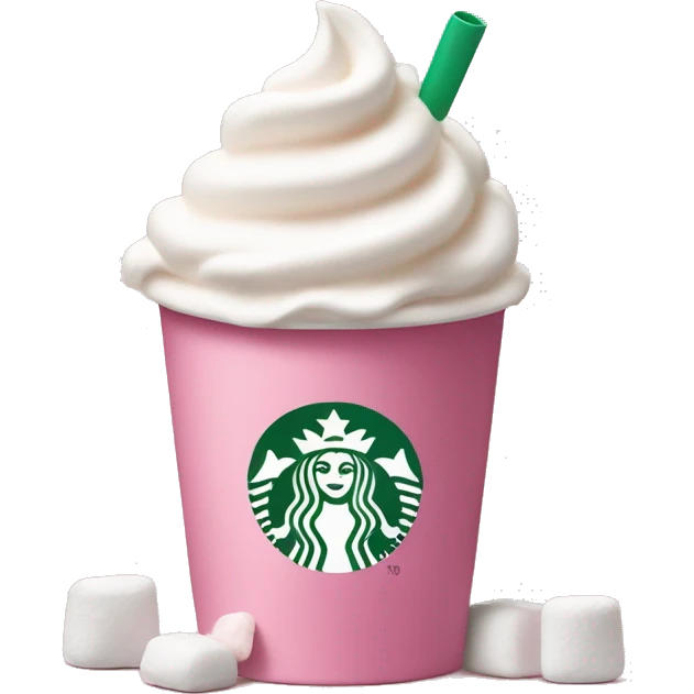 Starbucks pink cup with wipped cream and mini marshmallows on top emoji