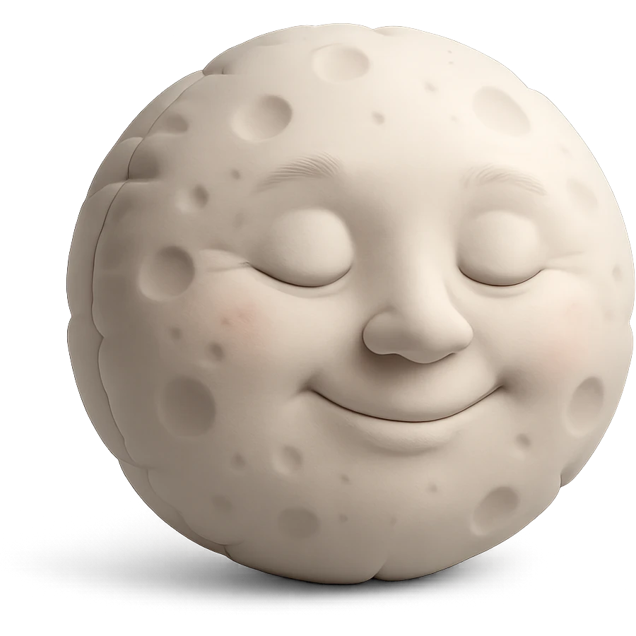 full moon with a gentle face, cozy and rounded, cushion style emoji