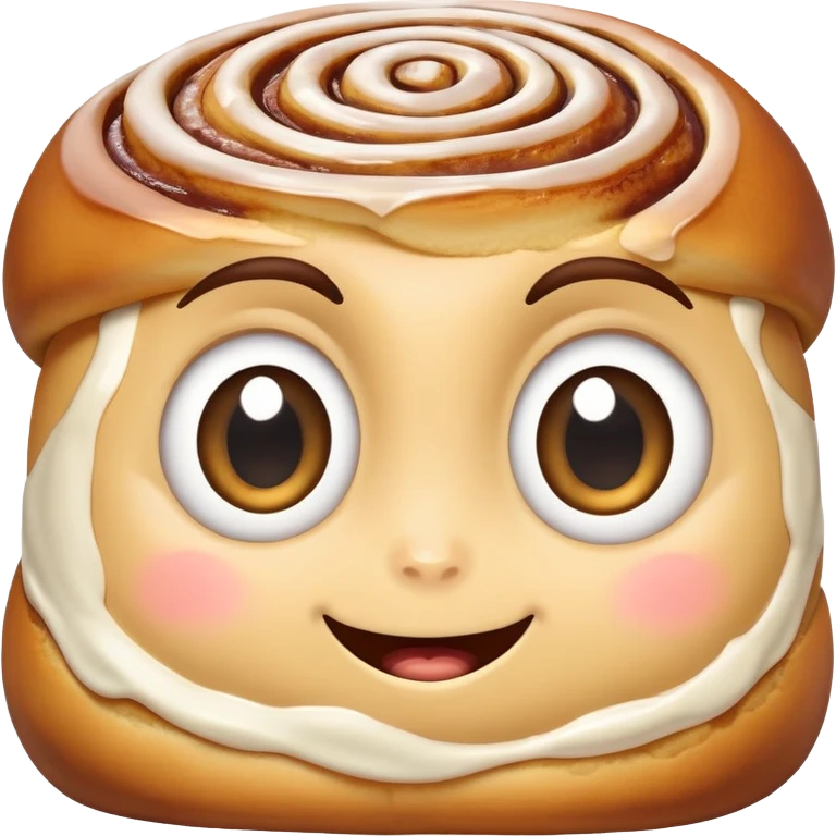 cinnamon roll with big eyes and a happy face emoji