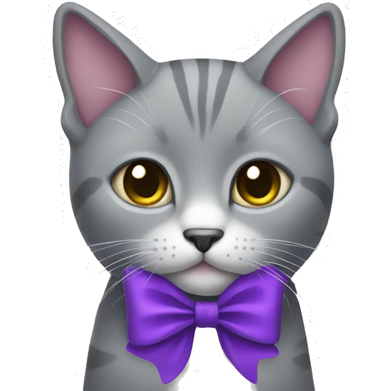 grey cat with a purple bow emoji