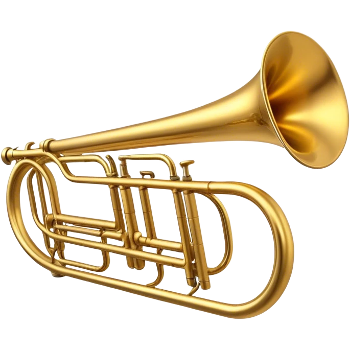 Cinematic Realistic Trombone, sleek brass slide extending dynamically, subtle scratches adding authenticity, warm golden reflections bouncing off the metal, glowing with a bold and resonant musical energy. emoji