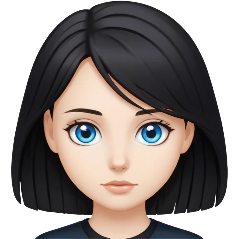 Girl wearing black with black medium length hair and blue eyes emoji