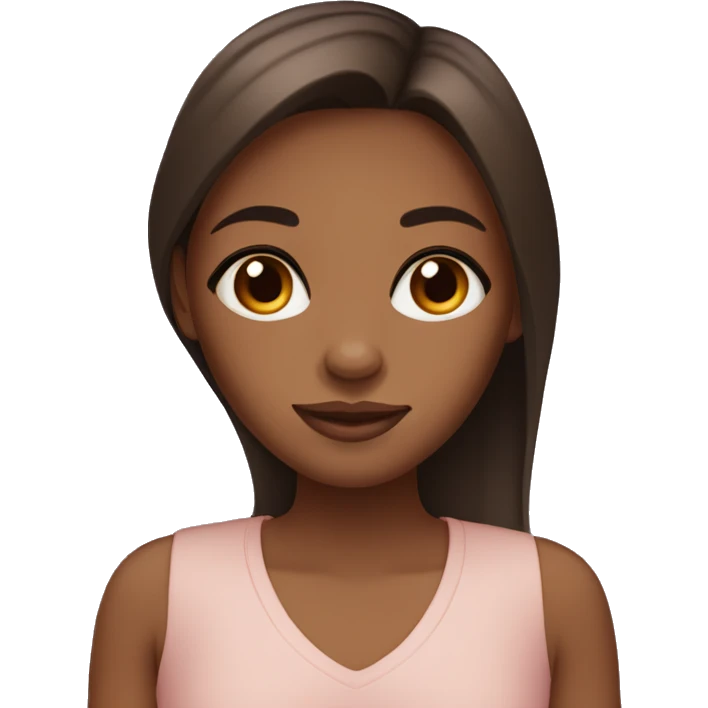 brown skin girl, almond shaped eyes, brown eyes, long straight hair emoji