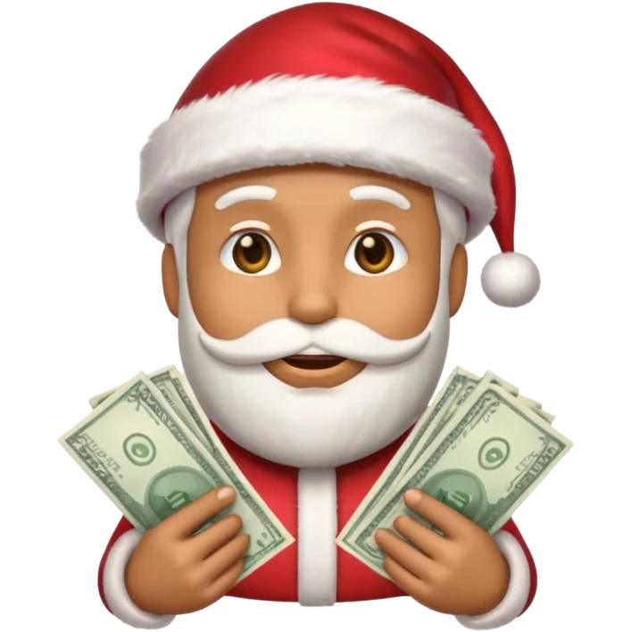 A confident rich emoji face wearing a Santa hat, money stacks, casino vibe, New Year theme, premium 3D emoji style, sharp details, no text, isolated on transparent background emoji