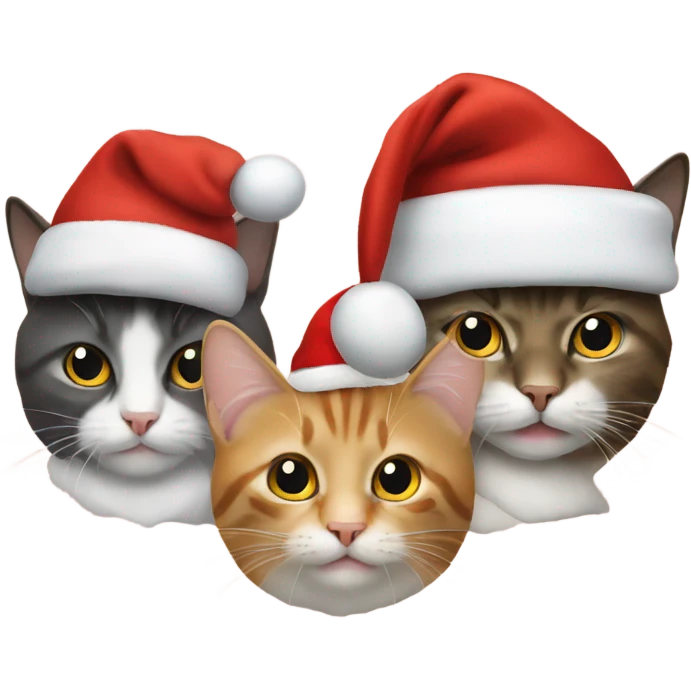Four cats wearing Christmas hats emoji