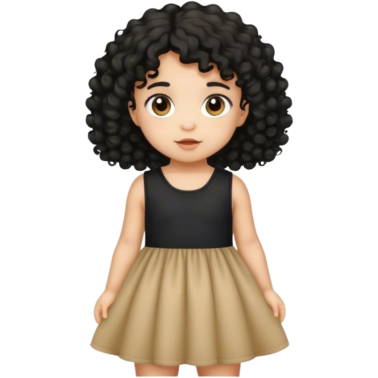 light brown baby girl with black curly hair, black dress emoji