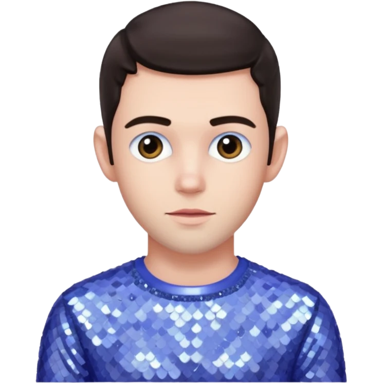Jonathan Bailey with dark brown hair, pale periwinkle sequin outfit emoji