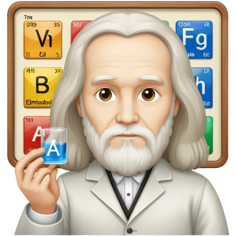 Dmitri Mendeleev with periodic table of elements emoji
