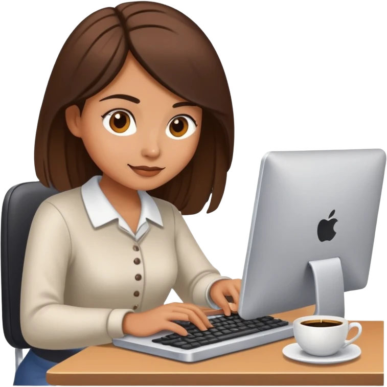 girl typing on computer with coffee emoji