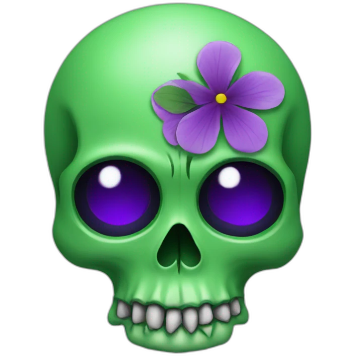 Green skull with purple flower in eye emoji