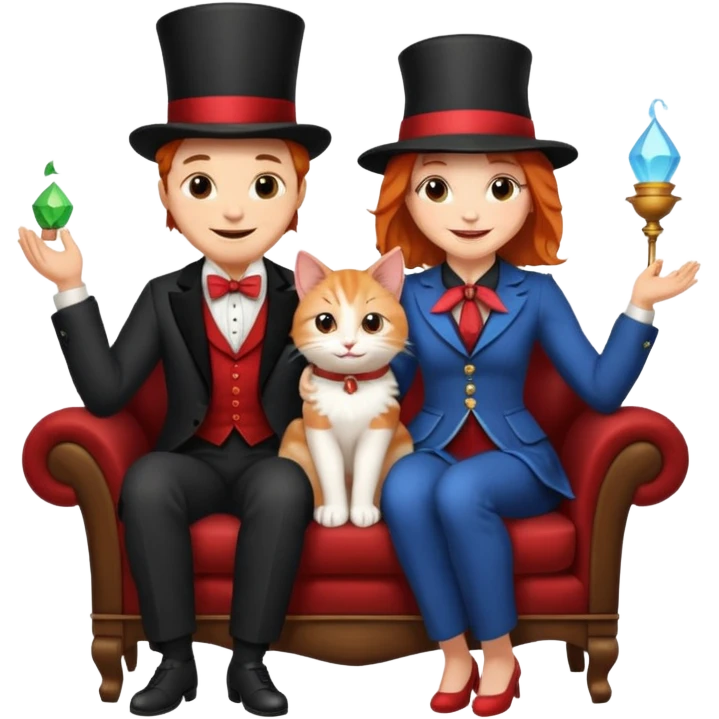 magician couple and their pet cat emoji