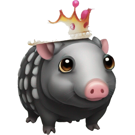 Black chubby round armadillo pig panda centipede armadillo wearing a crown emoji