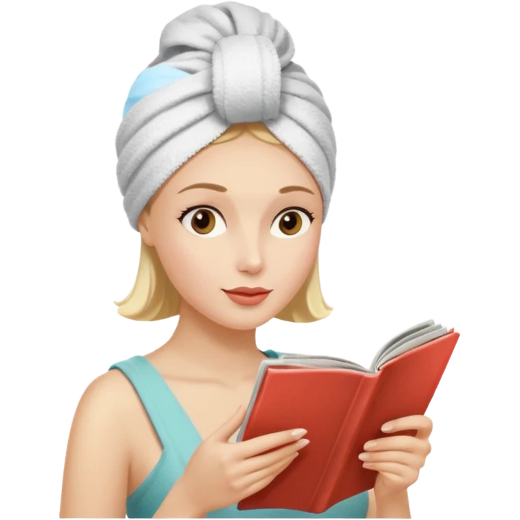 mujer en la peluquería con toalla en la cabeza y leyendo una revista, estilo vintage emoji