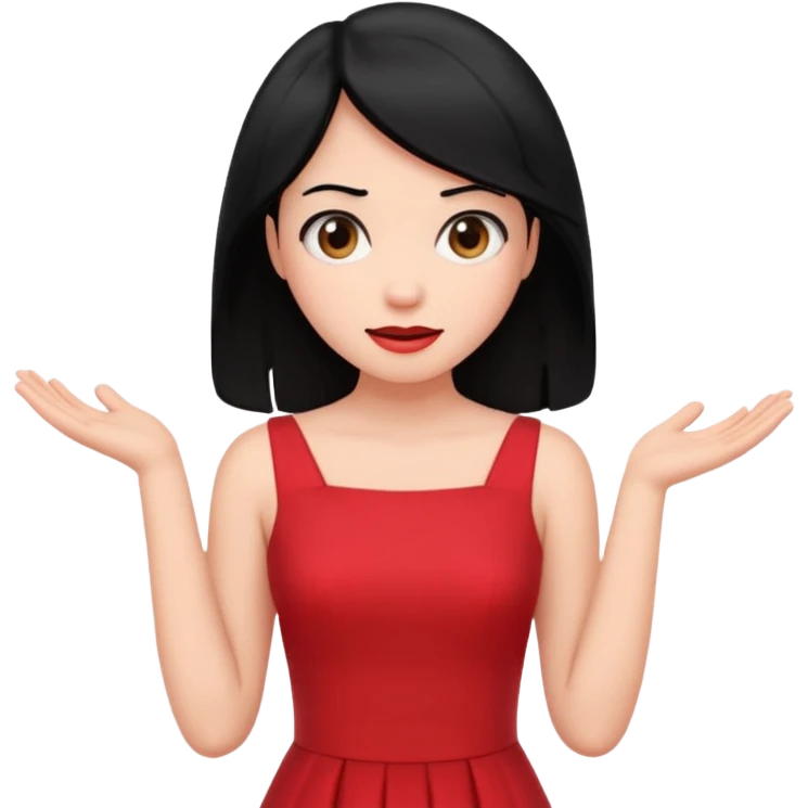 빨간옷을 입고 검정머리를 가진 여성이 모르겠다는 듯이 어깨를 올리는 제스처를 하고있음 🤷🏻‍♀️ emoji
