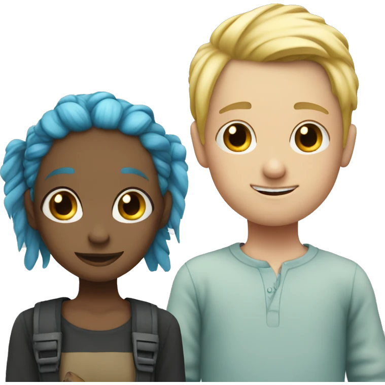 Blue haired girl with pigtails staring at blonde boy emoji