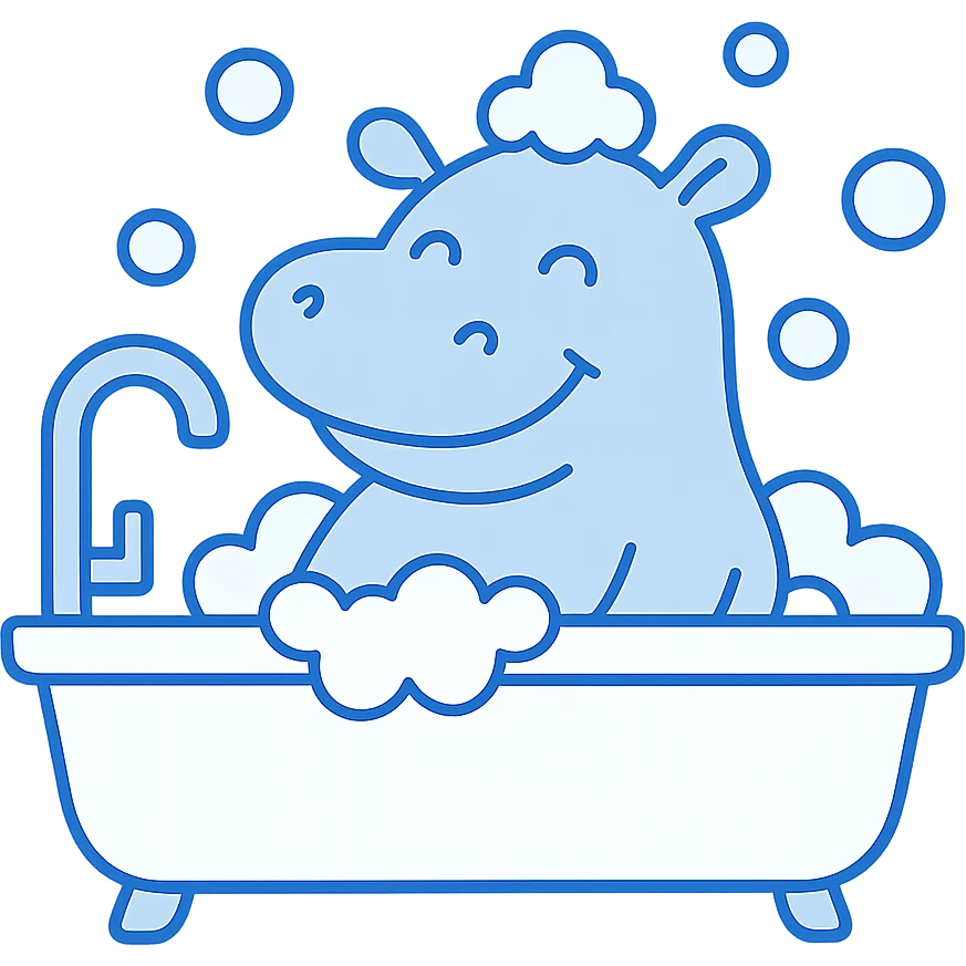 happy hippo with bubbles in bathtub emoji