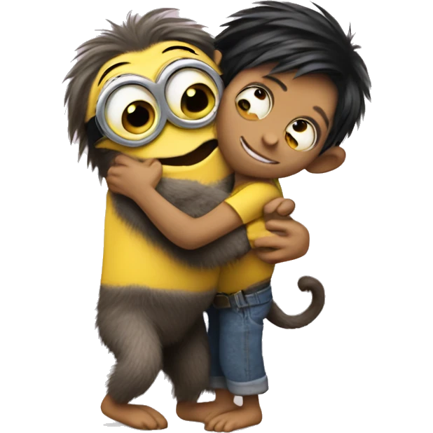 minion hugging a gay little monkey emoji