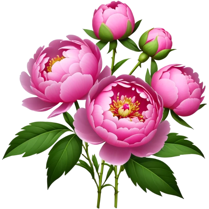 bouquet pink Peony, luxuriant, stem, leaf, bud emoji
