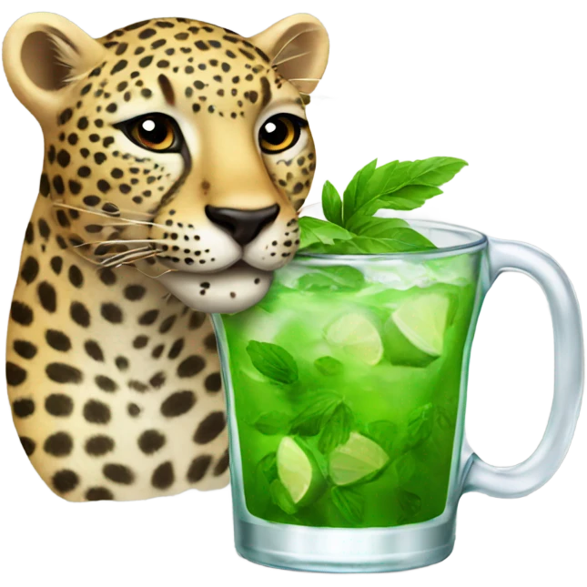 Leopard drinking mojito  emoji