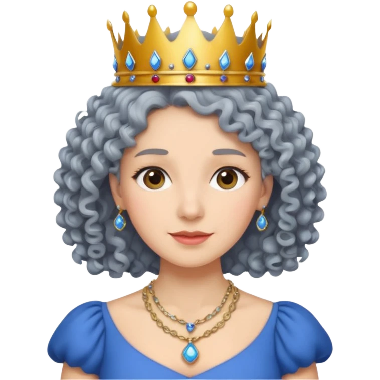 gray curly hair ladies with necklace and crown, with blue dress emoji