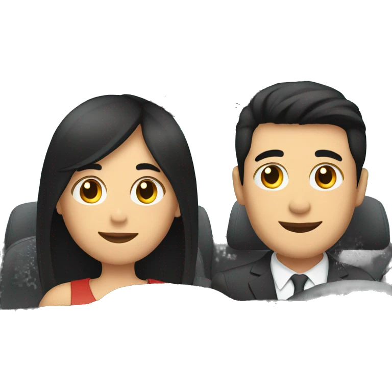 girl with black hair driving in a car with male passenger emoji
