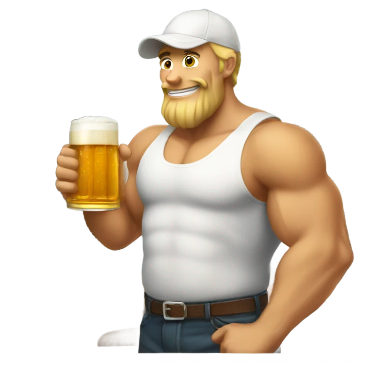 Buff white dad drinking beer wearing cap emoji