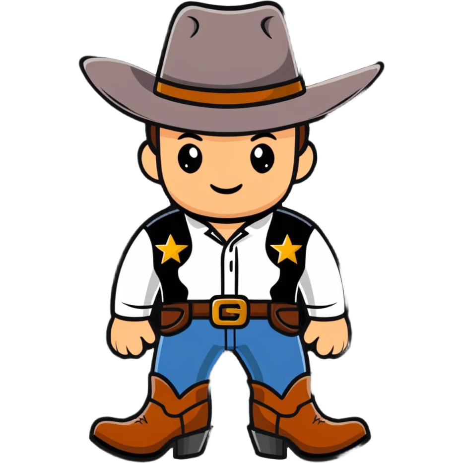 Cowboy with a star on his shirt, wearing a cowboy hat and boots emoji