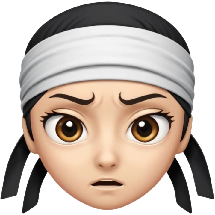 ninja face emoji style, big eyes, headband, intense expression, no cup shape emoji